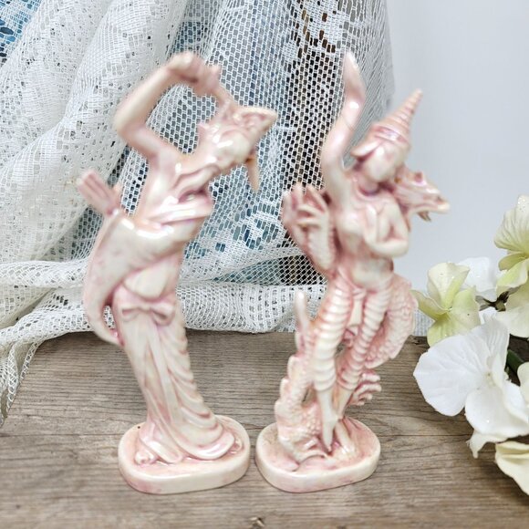 Vintage Ceramic Hindu God & Goddess Statues Pink & White Iridescent Glaze - Picture 7 of 7